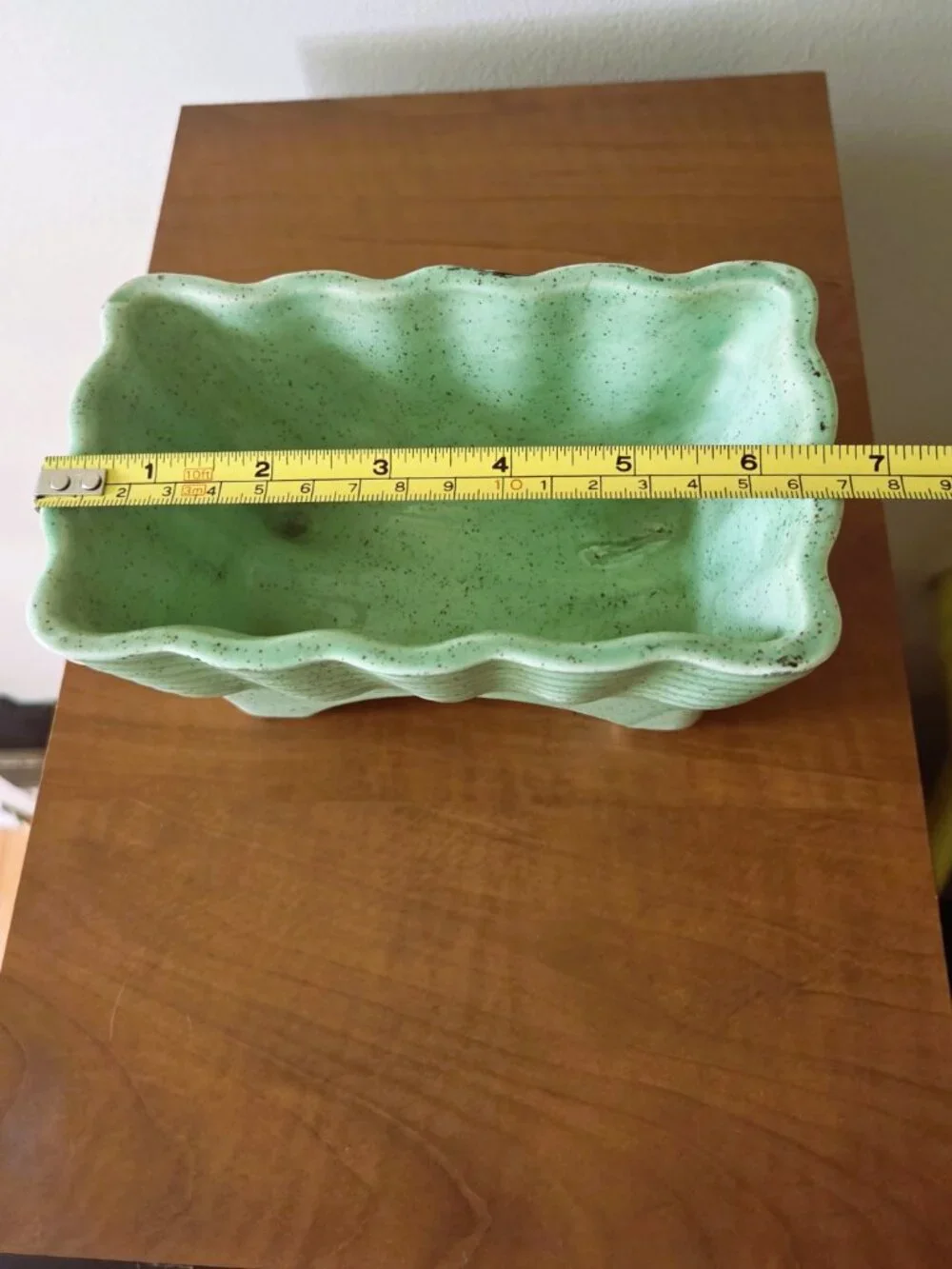 Cookson Pottery Vintage Green White Drip Glaze Planter Dish MCM USA